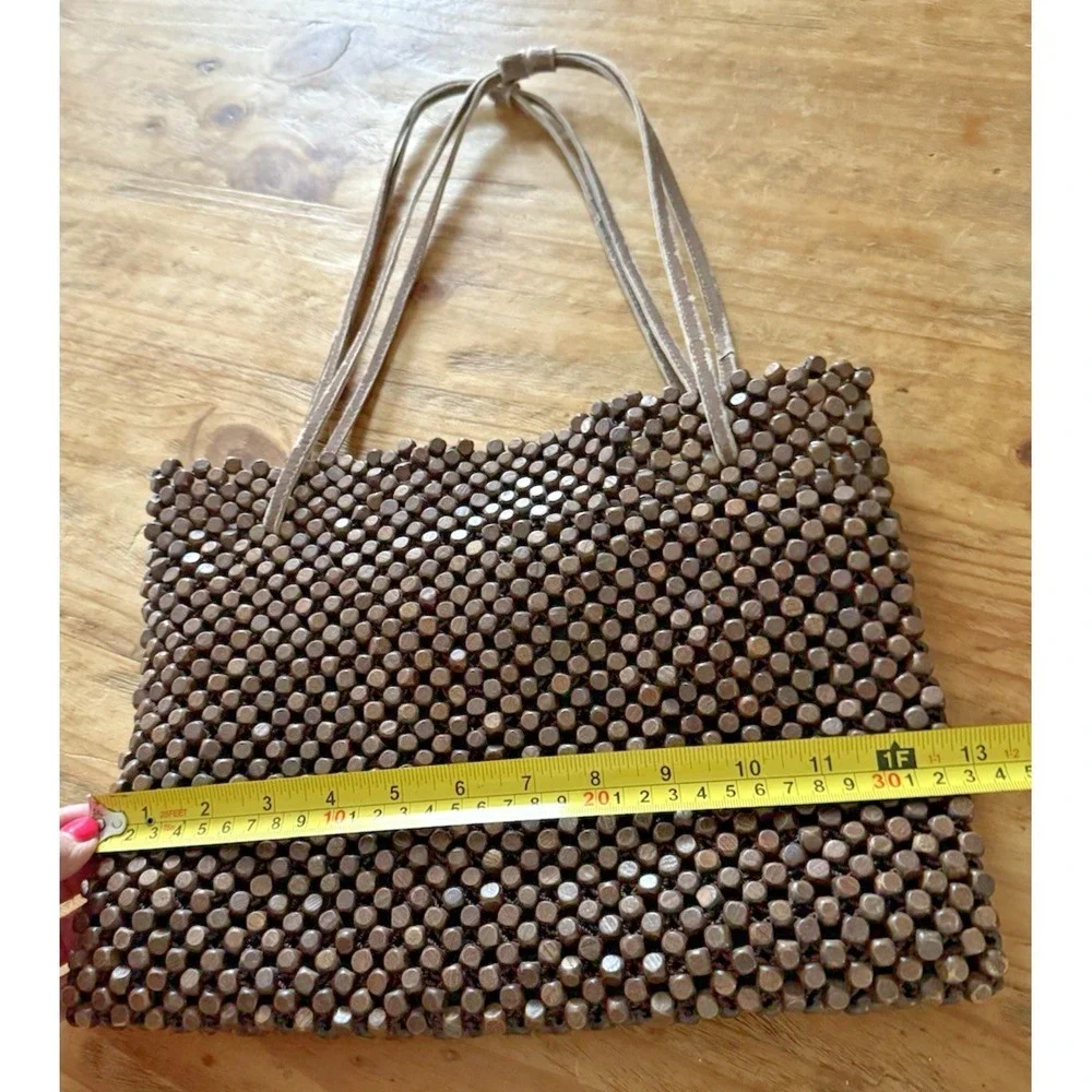 The Sak Wooden Bead Handbag Brown Handmade in Indonesia Boho Y2K Style - Picture 10 of 11